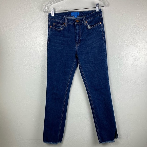Anthropologie M.i.h Daisy Jean High Rise Straight Fray Side slit Blue Jeans 28 - Picture 1 of 16